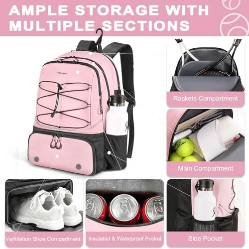 Arcoyard Tennis Bag, Large Tennis Bags For Women, Tennis Backpack with Ventilated Shoe Compartment and Insulated Pocket, Hold 2 Tennis Pickleball Rackets, Tennis Pickleball Balls and More - 9