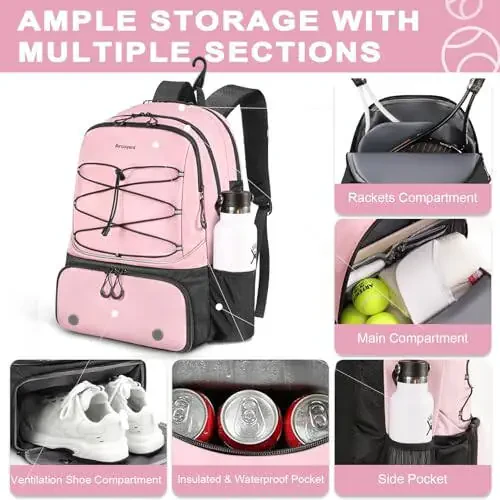 Arcoyard Tennis Bag, Large Tennis Bags For Women, Tennis Backpack with Ventilated Shoe Compartment and Insulated Pocket, Hold 2 Tennis Pickleball Rackets, Tennis Pickleball Balls and More - 9