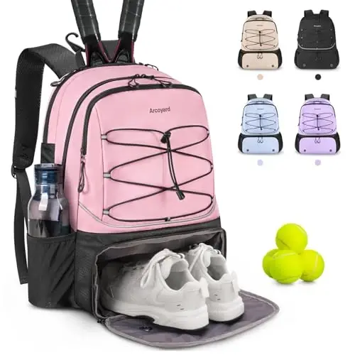 Arcoyard Tennis Bag, Large Tennis Bags For Women, Tennis Backpack with Ventilated Shoe Compartment and Insulated Pocket, Hold 2 Tennis Pickleball Rackets, Tennis Pickleball Balls and More 