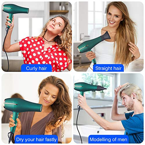 ARDIRO 2000 Watt Negative Ionic Hair Dryer, Professional Salon Blow Dryer, Low Noise Fast Drying & Powerful AC Motor and Diffuser Comb for Men Women,3 Heat & 2 Speed Settings, Easy to Use- Green - 6