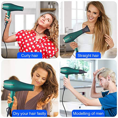 ARDIRO 2000 Watt Negative Ionic Hair Dryer, Professional Salon Blow Dryer, Low Noise Fast Drying & Powerful AC Motor and Diffuser Comb for Men Women,3 Heat & 2 Speed Settings, Easy to Use- Green - 6