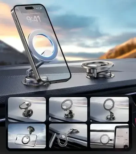 AREDAN Folding Car Phone Holder Mount for Magsafe, All Metal, Dashboard Windshield Vent Magnetic Mount, Minimal Space Design, Best Car Accessories for iPhone 16/15/14/13/12 Pro Max, Men & Women - 1