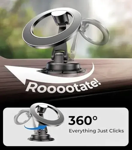 AREDAN Folding Car Phone Holder Mount for Magsafe, All Metal, Dashboard Windshield Vent Magnetic Mount, Minimal Space Design, Best Car Accessories for iPhone 16/15/14/13/12 Pro Max, Men & Women - 3