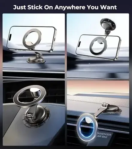 AREDAN Folding Car Phone Holder Mount for Magsafe, All Metal, Dashboard Windshield Vent Magnetic Mount, Minimal Space Design, Best Car Accessories for iPhone 16/15/14/13/12 Pro Max, Men & Women - 5