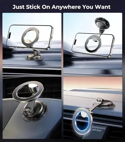 AREDAN Folding Car Phone Holder Mount for Magsafe, All Metal, Dashboard Windshield Vent Magnetic Mount, Minimal Space Design, Best Car Accessories for iPhone 16/15/14/13/12 Pro Max, Men & Women - 5