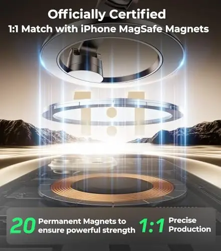 AREDAN Magsafe uchun buklama avtomobil telefon ushlagichi, barcha metall, asboblar paneli oynasi shamollatgich magnit ushlagichi, minimal joy dizayni, iPhone 16/15/14/13/12 Pro Max uchun eng yaxshi avtomobil aksessuarlari, erkaklar va ayollar - 4