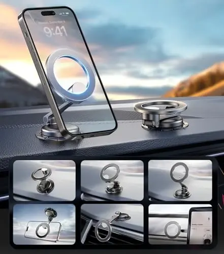 AREDAN Magsafe uchun buklama avtomobil telefon ushlagichi, barcha metall, asboblar paneli oynasi shamollatgich magnit ushlagichi, minimal joy dizayni, iPhone 16/15/14/13/12 Pro Max uchun eng yaxshi avtomobil aksessuarlari, erkaklar va ayollar - AREDAN