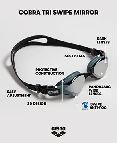 ARENA Unisex Adult Cobra Tri Swipe Плавание Очки для триатлона и фитнеса Антизапотевание Технология Широкий обзор Зеркальная линза - 5