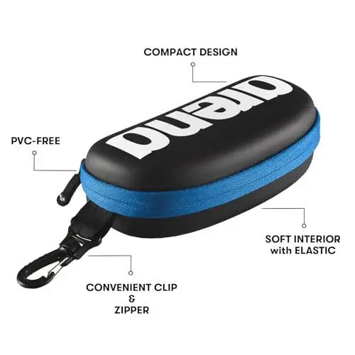 Arena Unisex Swim Goggle Case For Swimming Goggles, Protective Hardcover Carrying Case With Clip, Multiple Colors - 1