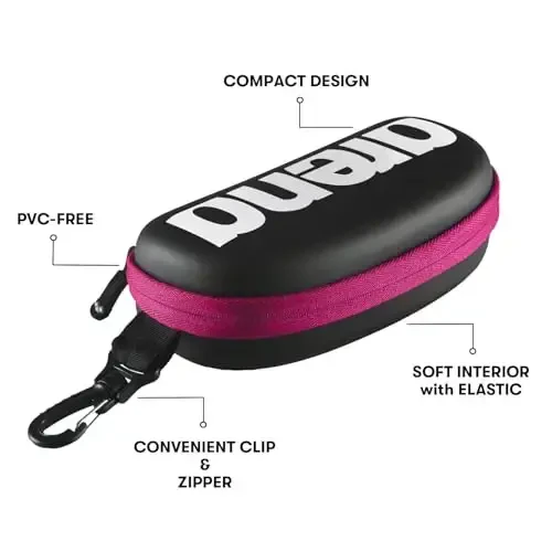 Arena Unisex Swim Goggle Case For Swimming Goggles, Protective Hardcover Carrying Case With Clip, Multiple Colors - 6