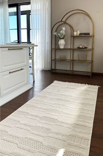 Ares 8801 Iskandinav Halı Salon Halısı Krem Halı Koridor Halısı Kesme Halı Yolluk Oturma Odası Halı - Krem 3 - 1