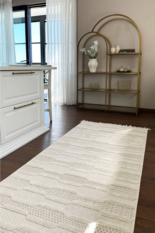 Ares 8801 Iskandinav Halı Salon Halısı Krem Halı Koridor Halısı Kesme Halı Yolluk Oturma Odası Halı - Krem 3 - 1