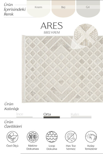 Ares 8802 Cream Carpet Scandinavian Carpet Living Room Carpet Corridor Carpet Cut Carpet Runner Living Room Carpet - 2