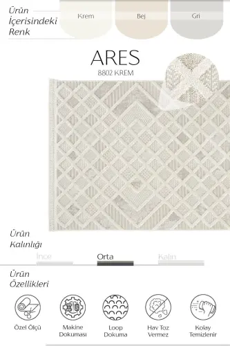 Ares 8802 Krem gilam Skandinaviya gilami Mehmonxona gilami Koridor gilami Kesilgan gilam Yo'lak O'tirish xonasi gilami - COOL HALI (1)