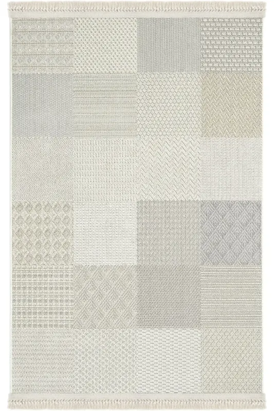 Ares 8806 Bej Halı Salon Halısı Patchwork Halı Koridor Halısı Kesme Halı Yolluk Oturma Odası Halısı - Bej - 2