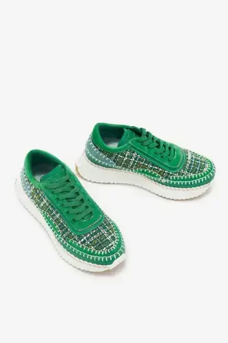 Ares Green Genuine Leather Women's Sneakers-Green - MODAZONE (1)