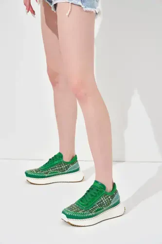 Ares Green Genuine Leather Women's Sneakers-Green - 3