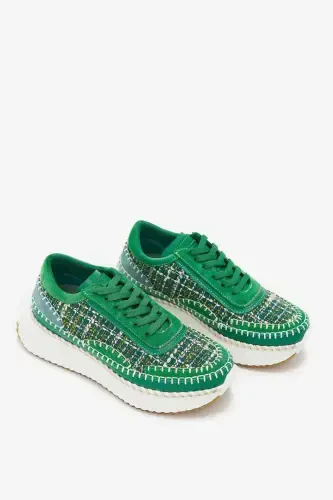 Ares Green Genuine Leather Women's Sneakers-Green - 4