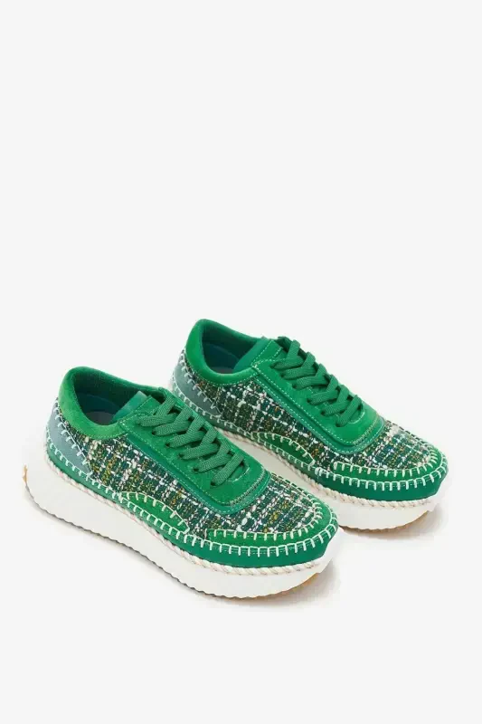 Ares Green Genuine Leather Women's Sneakers-Green - 4