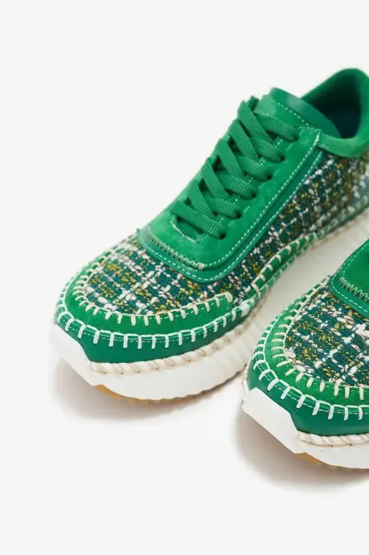 Ares Green Genuine Leather Women's Sneakers-Green - 5