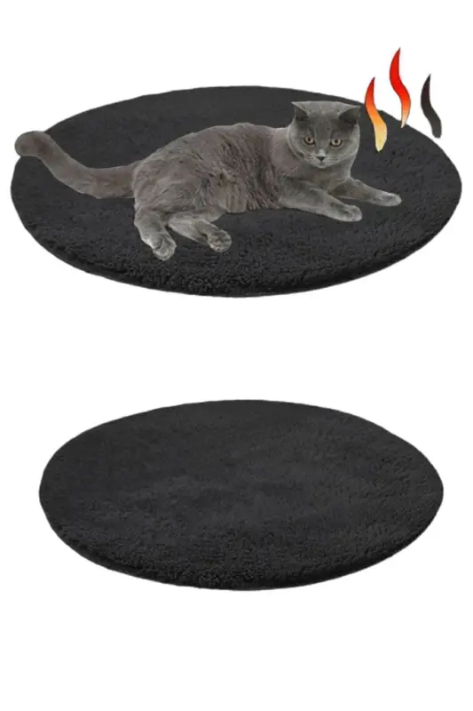 Ares Kedi Minderi Peluş Evcil Hayvan Yatağı Kedi Yuvası Matı Kedi Kulübesi Minderi - Siyah - 3