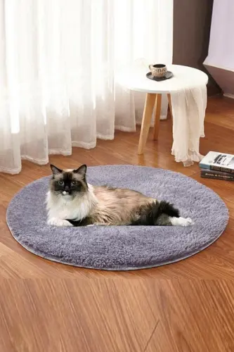 Ares Kedi Minderi Peluş Evcil Hayvan Yatağı Kedi Yuvası Matı Kedi Minderi Kulübesi - Gri1 