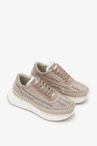 Ares Nude Hakiki Deri Kadın Sneakers - Nude - 4