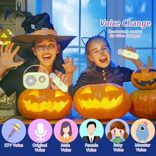 Aresrora Mini Karaoke Machine for Kids,Portable Bluetooth Speaker with 2 Wireless Microphone,Toys for Girls Boys Gifts,Retro Speaker Set Stereo Sound Enhanced Bass for Home Party Birthday (Green) - 3