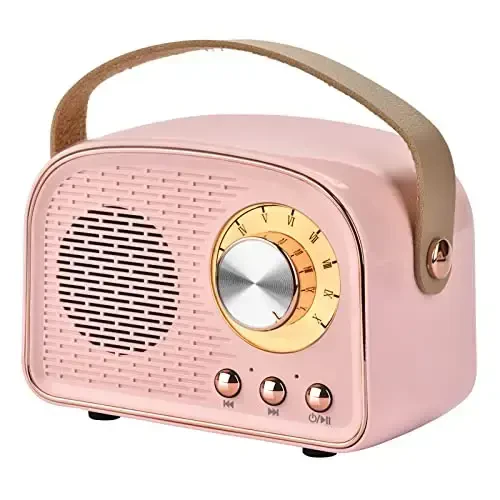 Aresrora Retro Bluetooth Speaker,Wireless Vintage Speaker,Outdoors Wireless Portable Bluetooth Speakers Supports TWS Pairing/U-Disk/TF Card/AUX for Home,Travel,Outdoor (Pink) - 1