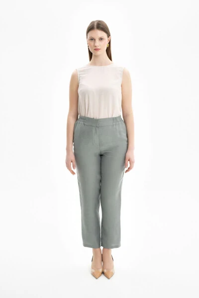 Arka Bel Lastikli Keten Pantolon-Mint - AKER