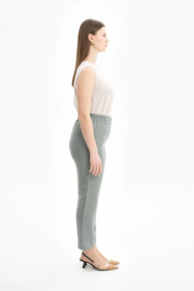 Arka Bel Lastikli Keten Pantolon-Mint - AKER (1)