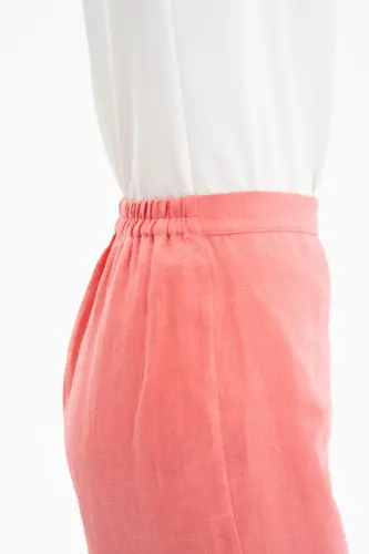 Arka Bel Lastikli Keten Pantolon - Mercan - 5