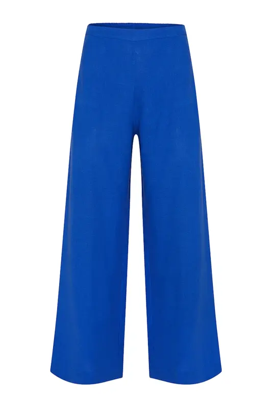 Arka Bel Lastikli Keten Pantolon-Saks - AKER