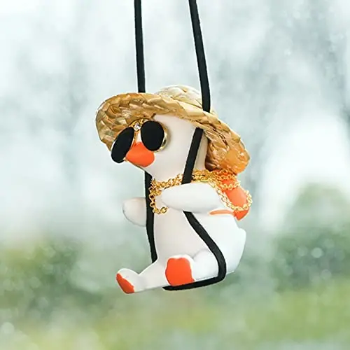 Rear View Mirror Accessorie Car Duck Decor Truck Rearview Hanging Ornament Things for Women Men Swinging Ducks Charm Automotive Interior Gadgets Decorations Ducks Fathers Mothers Gifts for Mom Dad - 3