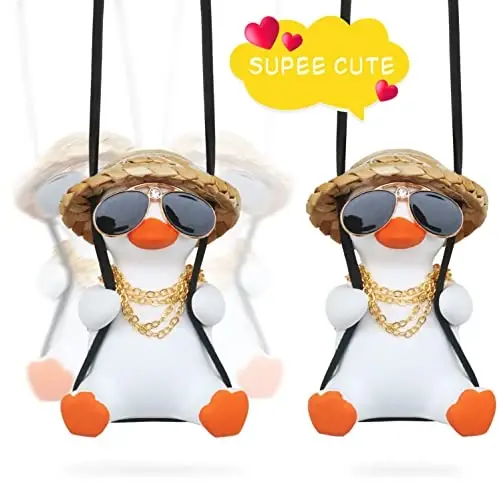 Rear View Mirror Accessorie Car Duck Decor Truck Rearview Hanging Ornament Things for Women Men Swinging Ducks Charm Automotive Interior Gadgets Decorations Ducks Fathers Mothers Gifts for Mom Dad - 4
