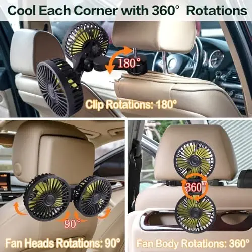 HUENLYEL Car Backseat Fan for Backseat Kids, Dual Head Usb Car Headrest Fan for Car Backseat Kids (No Battery) - 5
