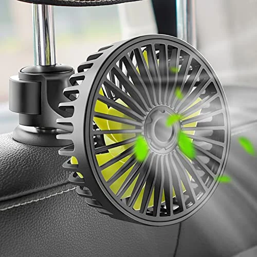 Qidoe Car Fan for Backseat, USB Powered Car Rear Seat Headrest Fans, 3 Speeds and 360 Degree Rotatable Cooling and Powerful Air Circulation Fans for Sedan, SUV, RV, Pickup, Truck, Van, Golf Vehicles - QIDOE