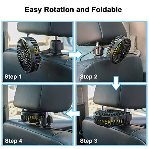 Qidoe Car Fan for Backseat, USB Powered Car Rear Seat Headrest Fans, 3 Speeds and 360 Degree Rotatable Cooling and Powerful Air Circulation Fans for Sedan, SUV, RV, Pickup, Truck, Van, Golf Vehicles - 6