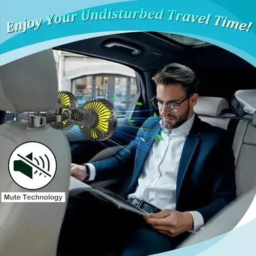 Qidoe Car Fan for Backseat, Dual Head USB Vehicle Seat Fans, 360° Rotatable Strong Wind Rear Headrest Fans 5V Powerful Electric Air Circulation Fan for Sedan SUV RV Truck (USB Plug) - 3