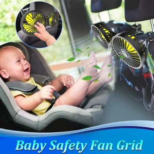 Qidoe Car Fan for Backseat, Dual Head USB Vehicle Seat Fans, 360° Rotatable Strong Wind Rear Headrest Fans 5V Powerful Electric Air Circulation Fan for Sedan SUV RV Truck (USB Plug) - 4