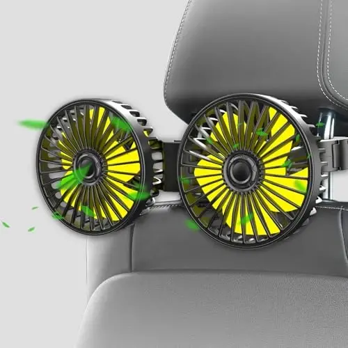 Qidoe Car Fan for Backseat, Dual Head USB Vehicle Seat Fans, 360° Rotatable Strong Wind Rear Headrest Fans 5V Powerful Electric Air Circulation Fan for Sedan SUV RV Truck (USB Plug) - QIDOE