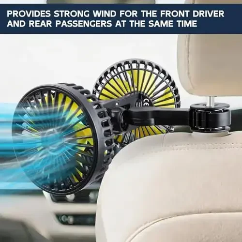 XOOL Car Fans for Backseat - Dual Head USB Cooling Car Fan for Kids, 360° Rotatable Car Rear Headrest Fan, Air Circulation Fan with Adjustable Clip for Vehicles SUV RV Truck - 13