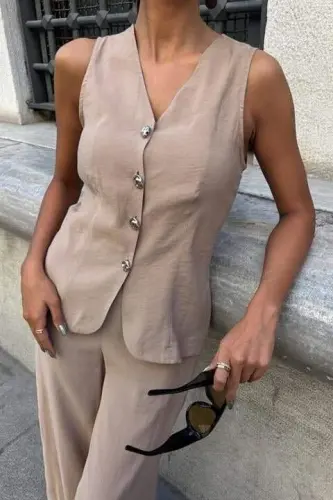 Arkası Bağcıklı Yelek Plazza Pantolon Modal Takım 10202-08 - 8