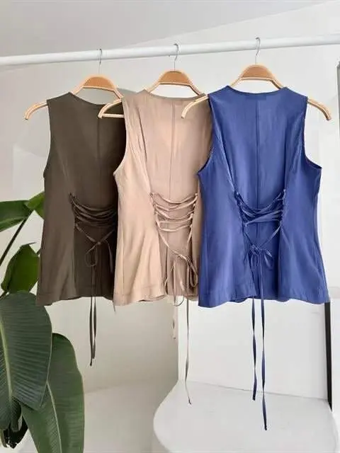 Arkası Bağcıklı Yelek Plazza Pantolon Modal Takım 10202-08 - 9