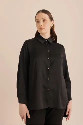 Arkası Pilise Detaylı Dokuma Tunik - Siyah - 1