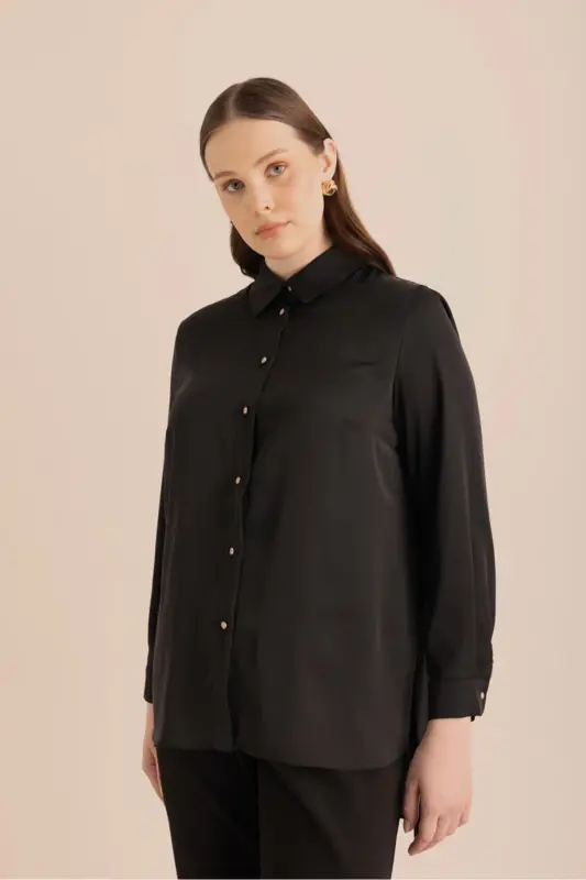 Arkası Pilise Detaylı Dokuma Tunik - Siyah - 3