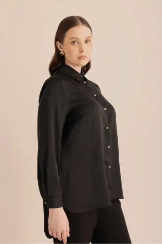Arkası Pilise Detaylı Dokuma Tunik - Siyah - 5
