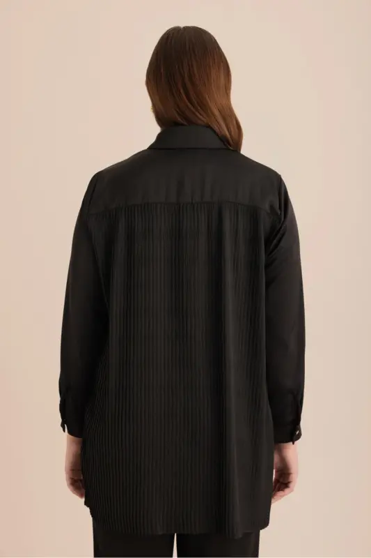 Arkası Pilise Detaylı Dokuma Tunik - Siyah - 6