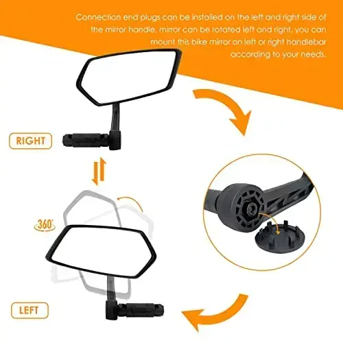 Arkham Bike Mirror for Handlebar HD Bar End Velosiped oynasi Qalinlashtirilgan Avto-sinf Shisha Ko'p burchakli sozlanishi rulning orqa ko'rinishi Velosipedchilar uchun zarur velosiped vositasi E-Bike Universal (O'ng) - 3