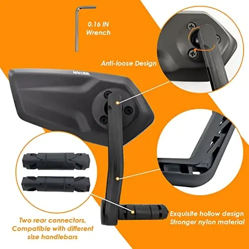 Arkham Bike Mirror for Handlebar HD Bar End Bicycle Mirror Thickened Auto-Grade Glass for Handlebar Rearview Mirror Multi-Angle Adjustable, Essential Bike Tool for Bicyclists E-Bike Universal(Right) - 2